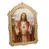 Cadre en bois a suspendre avec liseret dore H. 14 x 10,5 cm  image collee, plusieurs saints.