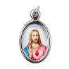 Médaille métal couleur argentée ovale H.2,5 cm avec résine, plusieurs saints.