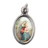 Médaille métal couleur argentée ovale H.2,5 cm avec résine, plusieurs saints.