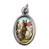 Médaille métal couleur argentée ovale H.2,5 cm avec résine, plusieurs saints.