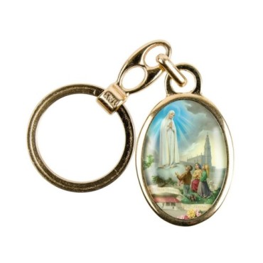 Porte-clés en métal couleur dorée H. 3,8 cm avec résine couleur des saints.
