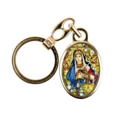 Porte-clés en métal couleur dorée H. 3,8 cm avec résine couleur des saints.