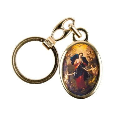Porte-clés en métal couleur dorée H. 3,8 cm avec résine couleur des saints.