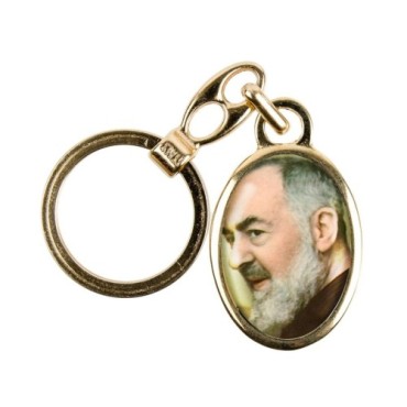 Porte-clés en métal couleur dorée H. 3,8 cm avec résine couleur des saints.