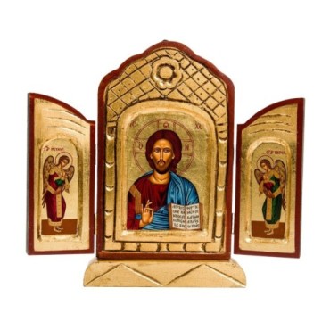 Icone triptyque en bois serigraphiee a suspendre ou a poser H.24x18 cm, plusieurs modeles.