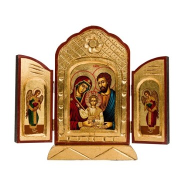 Icone triptyque en bois serigraphiee a suspendre ou a poser H.24x18 cm, plusieurs modeles.