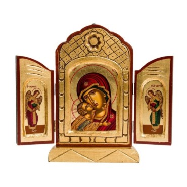 Icone triptyque en bois serigraphiee a suspendre ou a poser H.24x18 cm, plusieurs modeles.