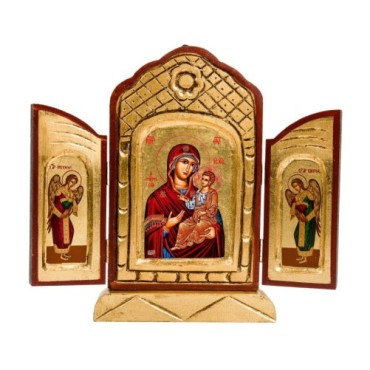 Icone triptyque en bois serigraphiee a suspendre ou a poser H.24x18 cm, plusieurs modeles.