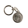 Porte-clés en métal couleur argentée Ø 3 cm, simple face, deux saints.