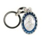 Porte-clés H. 3,8 cm en métal émaillé bleu, plusieurs saints.