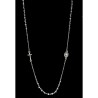 Collier chaine couleur argentee L. 50 cm avec croix et medaille V.Miraculeuse, grains semi cristal Ø 3 mm, livre boite.