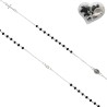 Collier chaine couleur argentee L. 50 cm avec croix et medaille V.Miraculeuse, grains semi cristal Ø 3 mm, livre boite.
