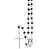Chapelet en hématite octogonale Ø 6 mm, chaîne argentée, croix avec Christ, longueur au cœur 35 cm.