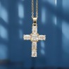 Collier avec cha-icirc-ne en laiton de couleur dor-eacute-e- L- 40 cm et croix avec zircons- H- 2-5 cm-