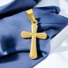 Croix de cou en acier inoxydable de couleur dor-eacute-e en relief- H 1-90 cm-