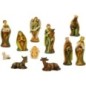 Crèche en résine 11 personnages, H.9 cm. Livrée en boite présentoir.