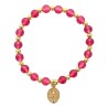 Bracelet sur élastique grains rond en verre Ø 6 mm avec médaille de la V. Miraculeuse de couleur dorée. Différentes couleurs