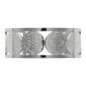Bracelet manchette de Saint Benoit en acier inoxydable de couleur argenté, ajustable au poignet. Ø intérieur 6.3 cm.