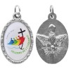 Médaille métal de couleur argentée ovale avec rebord effet dentelle H.2,5 cm avec résine. Disponible avec différents Saints.
