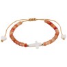 Bracelet sur corde réglable grains de forme cylindrique avec croix et coeur en coquille naturelle.