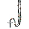 Chapelet avec grains en turquoise Africaine synthetique, jaspe et oeil de tigre naturel Ø 8 mm. Longueur jusqu au coeur 29 cm.