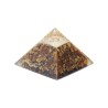 Pyramide Orgonite avec symbole Energie, L. 6 cm. Plusieurs pierres.