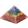 Pyramide Orgonite avec symbole Energie, L. 10 cm. Plusieurs pierres.