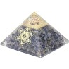 Pyramide Orgonite avec symbole metatron, L. 10 cm. Plusieurs pierres.