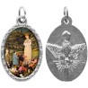 Médaille métal de couleur argentée ovale avec rebord effet dentelle H.2,5 cm avec résine. Disponible avec différents Saints.