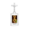Lumignon blanc a piles H. 13,5 cm avec croix, plusieurs saints