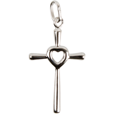 Croix de cou en argent 925 °/°° avec coeur au centre H. 2,5 cm (2,10 g). Livree en boite