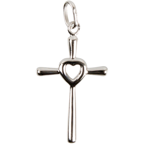 Croix de cou en argent 925 °/°° avec coeur au centre H. 2,5 cm (2,10 g). Livree en boite