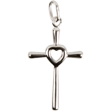 Croix de cou en argent 925 °/°° avec coeur au centre H. 2,5 cm (2,10 g). Livree en boite