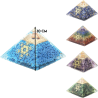 Pyramide Orgonite avec symbole metatron, L. 10 cm. Plusieurs pierres.
