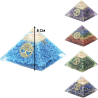Pyramide Orgonite avec arbre de vie, L. 8 cm. Plusieurs pierres.