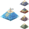 Pyramide Orgonite avec symbole metatron, L. 6 cm. Plusieurs pierres.