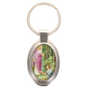 Porte-clés en métal de couleur argenté de forme ovale H. 4.3 cm. Livré en boite cadeaux. Existe avec différents Saints.