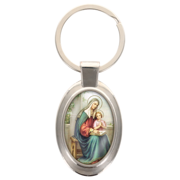 Porte-clés en métal de couleur argenté de forme ovale H. 4.3 cm. Livré en boite cadeaux. Existe avec différents Saints.