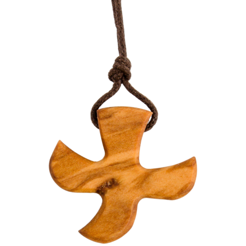 Croix de Taize en bois d olivier H. 2,7 cm avec cordon 70 cm.