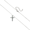 Collier avec chaine et croix H. 3 cm en laiton de couleur argentée. L 40 cm. Existe de différentes couleurs.