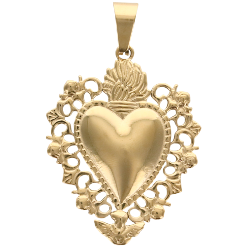 Pendentif de L'Ex-Voto en acier inoxydable de couleur dorée, H. 3.7 cm.