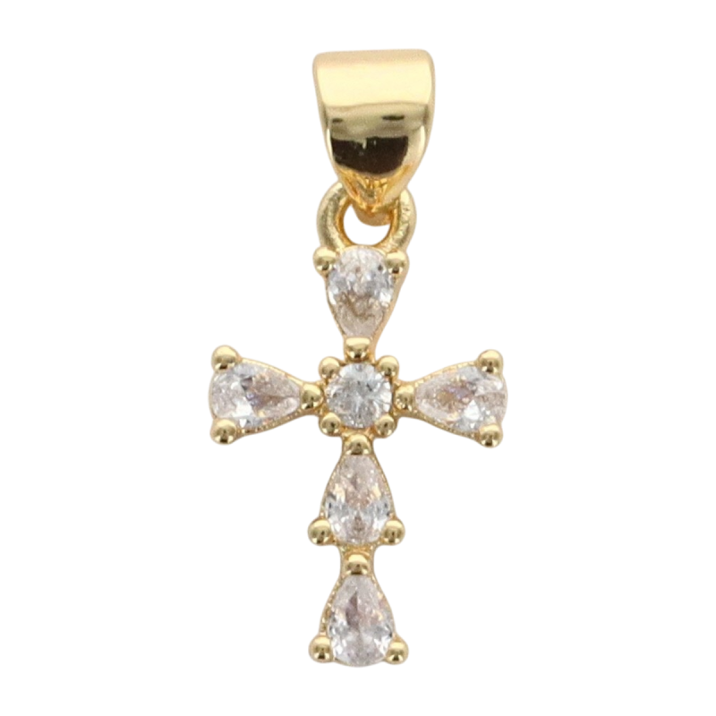 Croix de cou dor-eacute-e sup-eacute-rieur avec zircons- H- 1-3 cm-