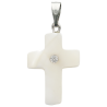 Croix de cou en coquille naturelle avec zircon au centre, H. 2 cm