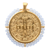 Médaille de Saint Benoit en acier inoxydable doré supérieur avec grains en verre de différentes couleurs, Ø 3 cm.