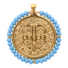 Médaille de Saint Benoit en acier inoxydable doré supérieur avec grains en verre de différentes couleurs, Ø 3 cm.