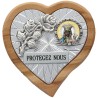 Plaque auto en bois d’olivier forme coeur avec rose- H 4 x 4 cm- Différents Saints-