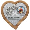 Plaque auto en bois d’olivier forme coeur avec rose- H 4 x 4 cm- Différents Saints-