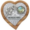 Plaque auto en bois d’olivier forme coeur avec rose- H 4 x 4 cm- Différents Saints-