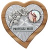 Plaque auto en bois d’olivier forme coeur avec rose- H 4 x 4 cm- Différents Saints-