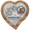 Plaque auto en bois d’olivier forme coeur avec rose- H 4 x 4 cm- Différents Saints-